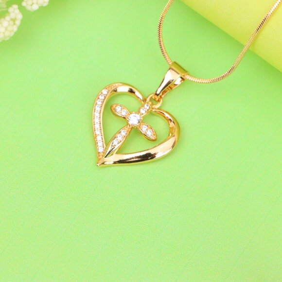 "Heart-Shaped Rose Gold Cross Pendant with Sparkling Accents, XPPT1326 - Picture 11 of 13